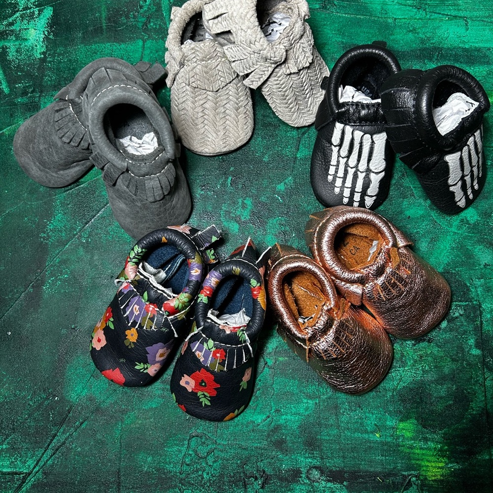 Black Floral Kids Moccasins - Soft Slip-On Baby Shoes